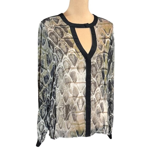 Gypsy 05 100% Silk Blouse Sz.M Tan Black  Animal Print Career Professional - Picture 4 of 12